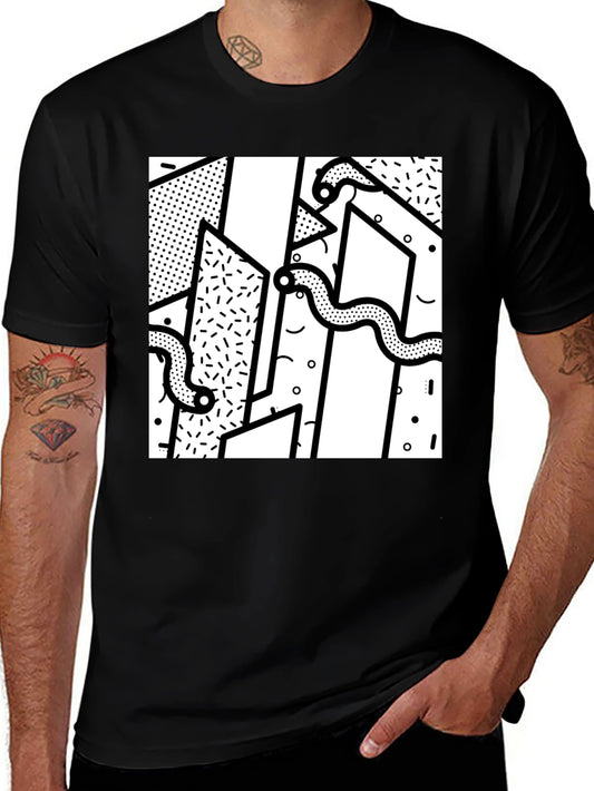 Geometric Snake Print Black T-Shirt