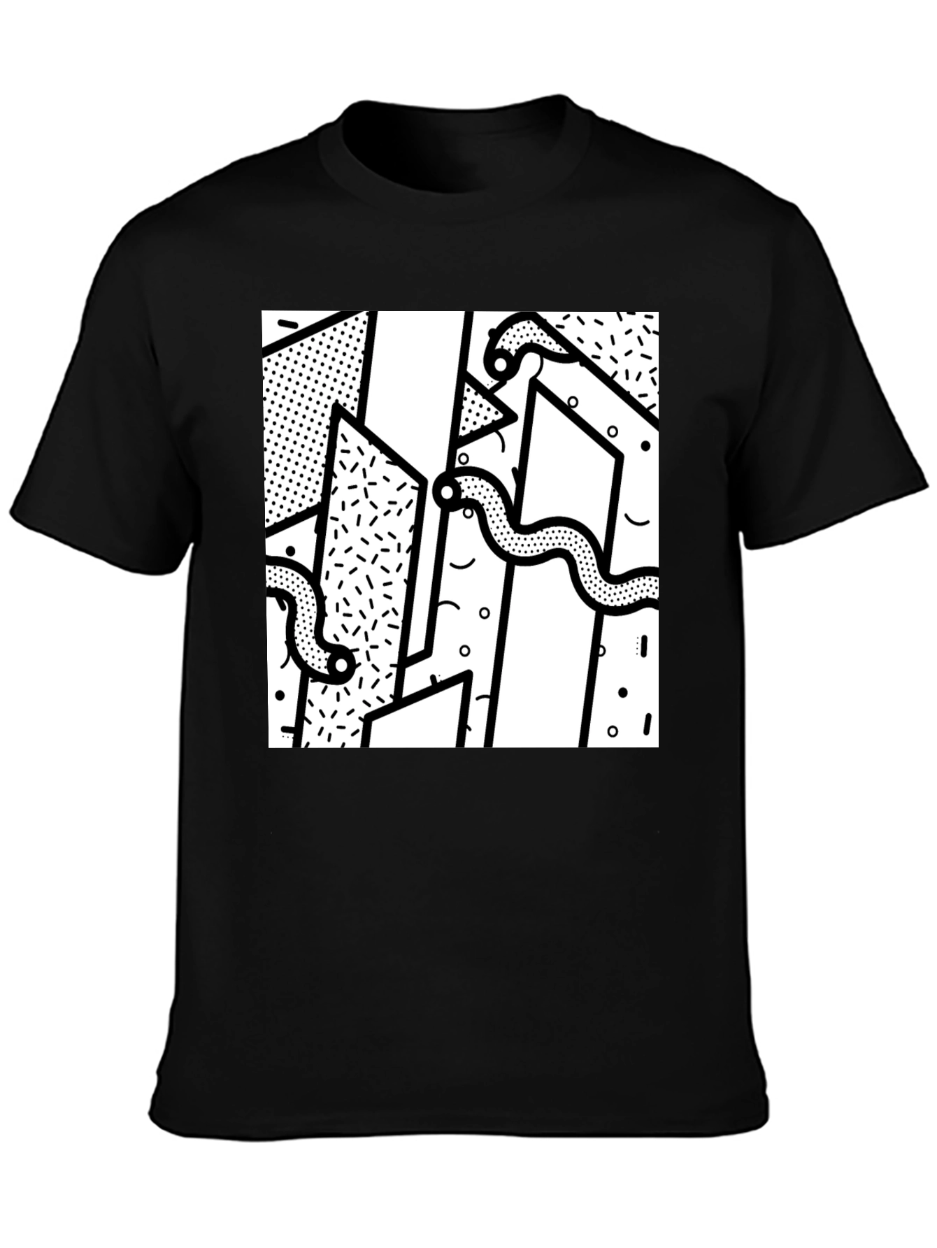 Geometric Snake Print Black T-Shirt