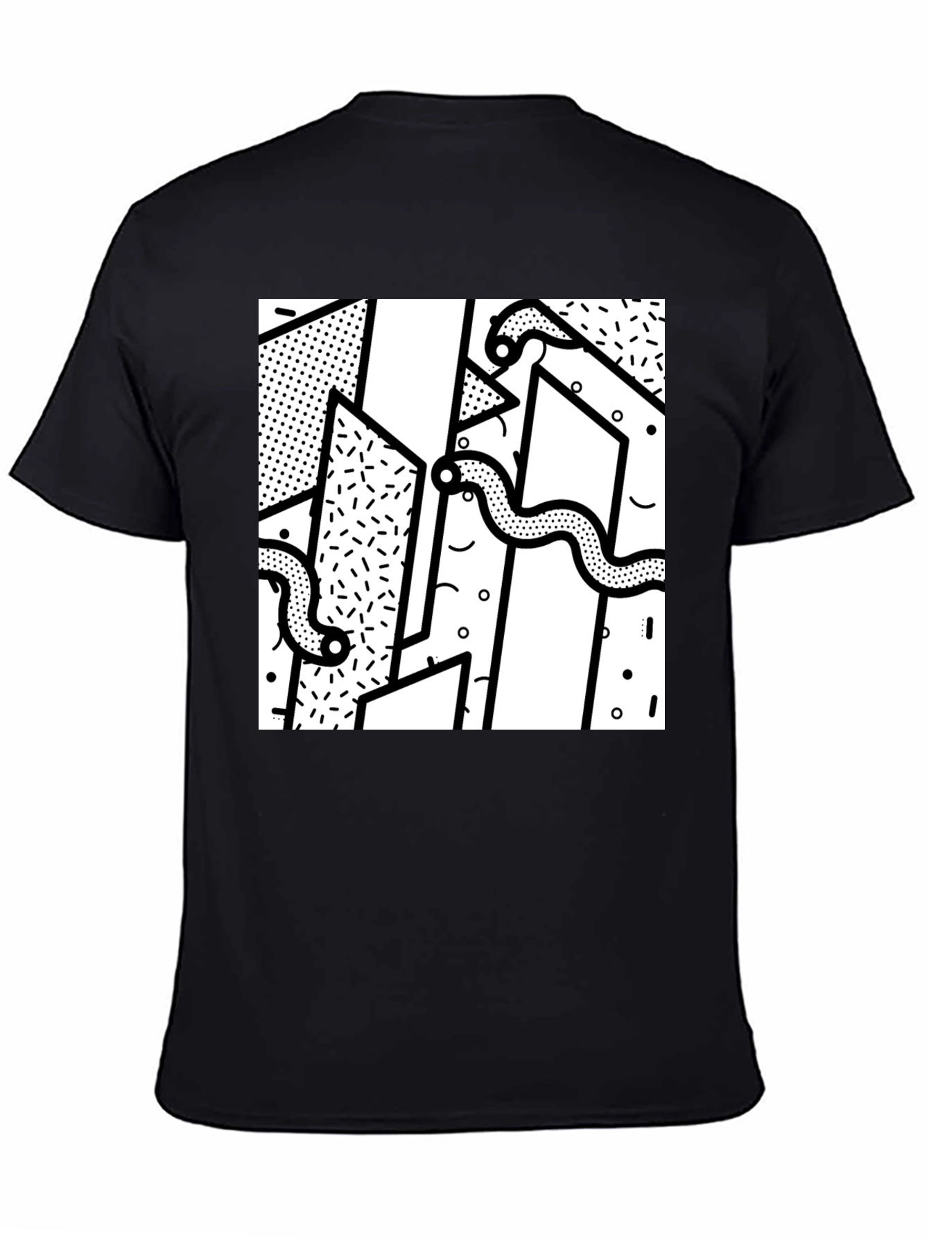 Geometric Snake Print Black T-Shirt
