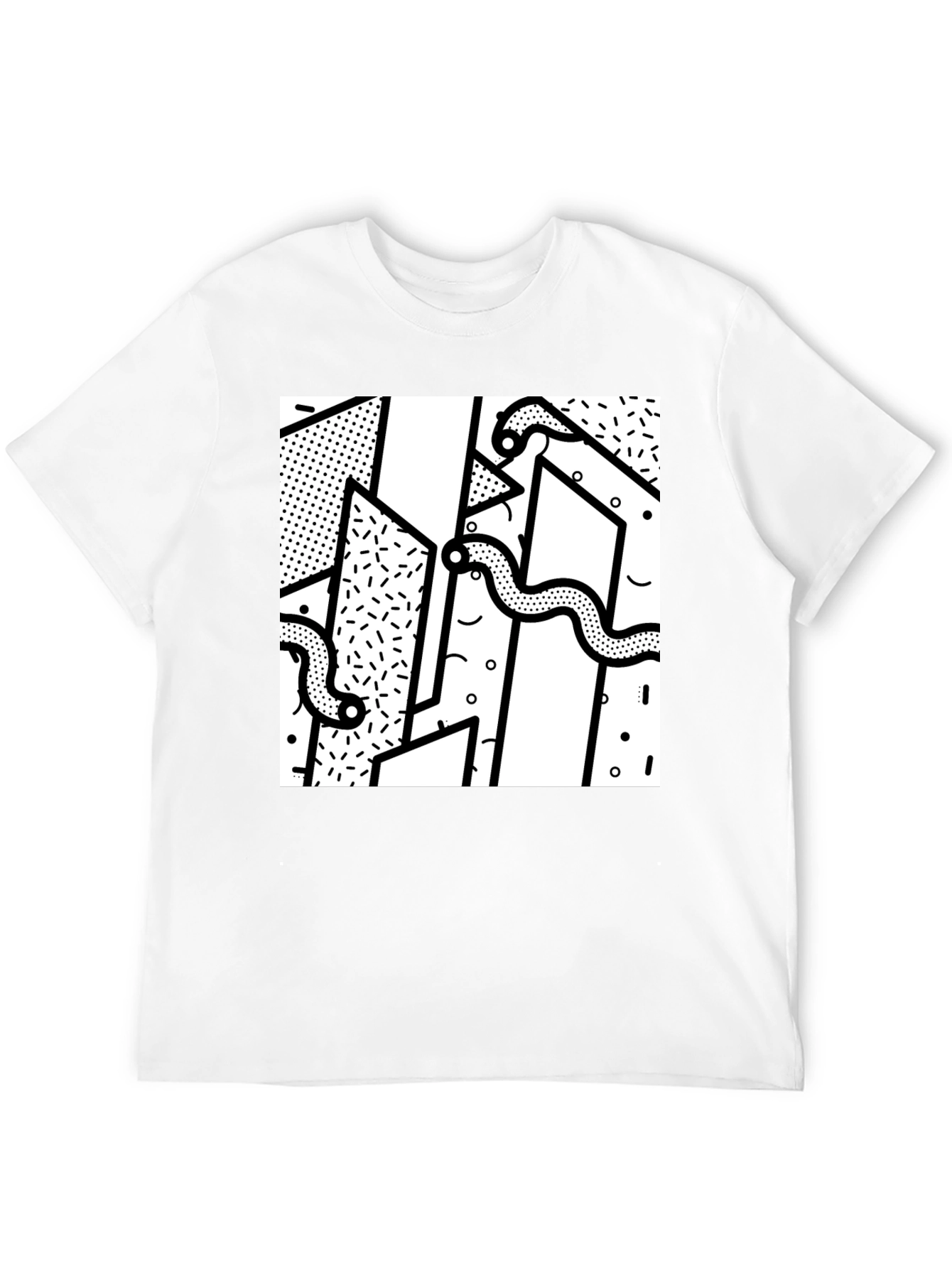 Geometric Snake Print Black T-Shirt