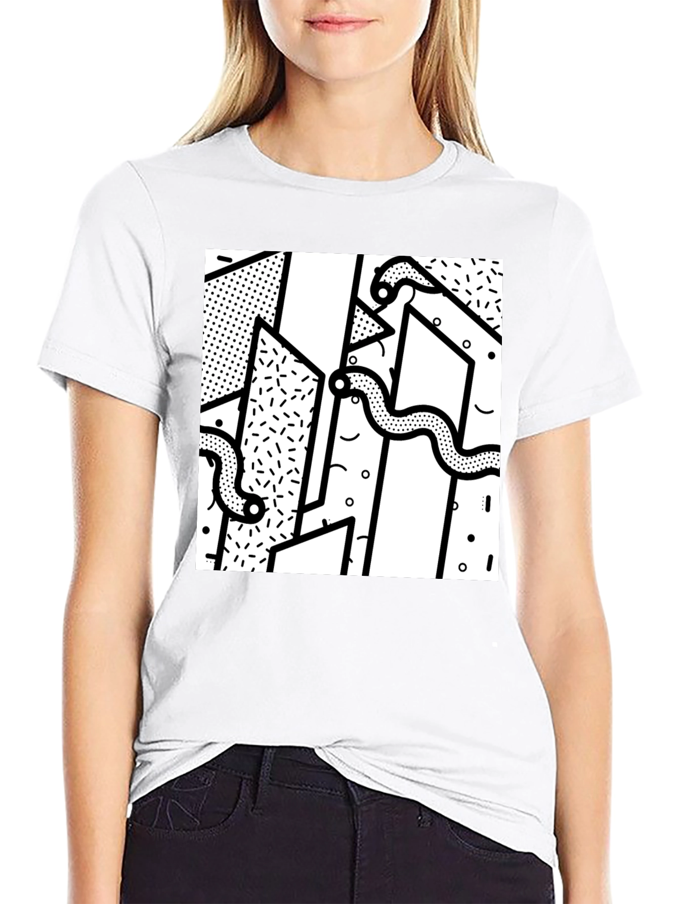 Geometric Snake Print Black T-Shirt