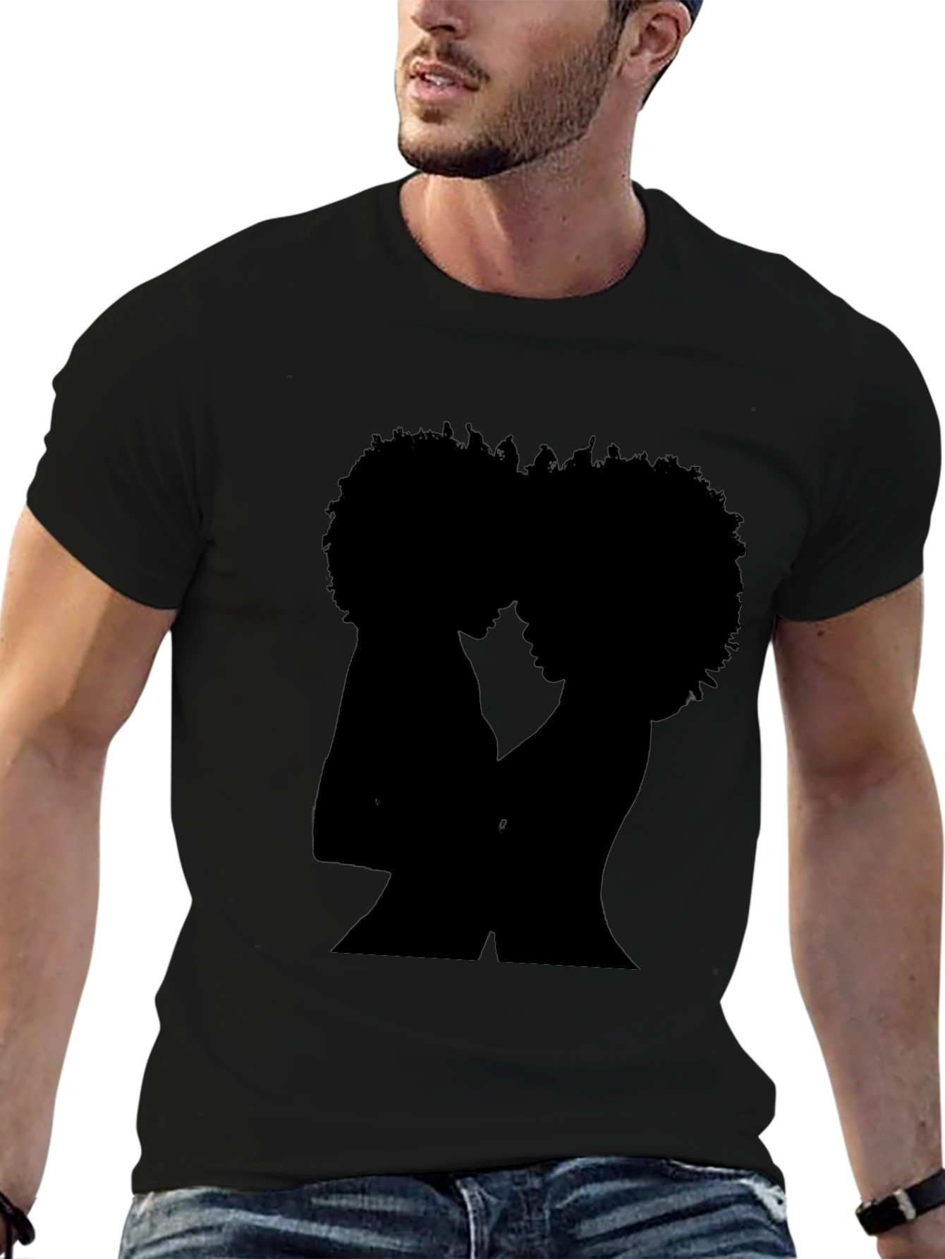 Afro Couple Silhouette Graphic Tee - Unisex Black T-Shirt