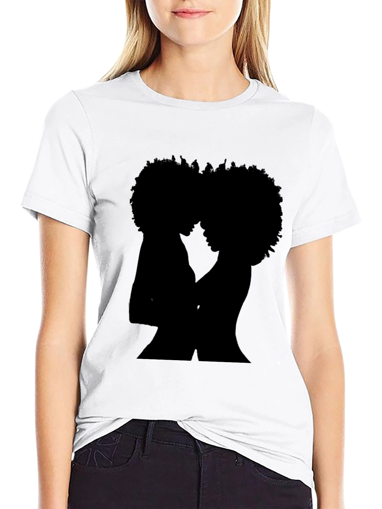 Afro Couple Silhouette Graphic Tee - Unisex Black T-Shirt