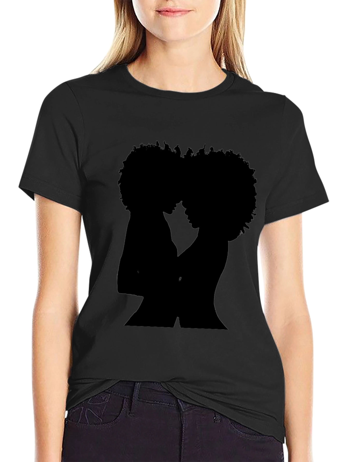 Afro Couple Silhouette Graphic Tee - Unisex Black T-Shirt