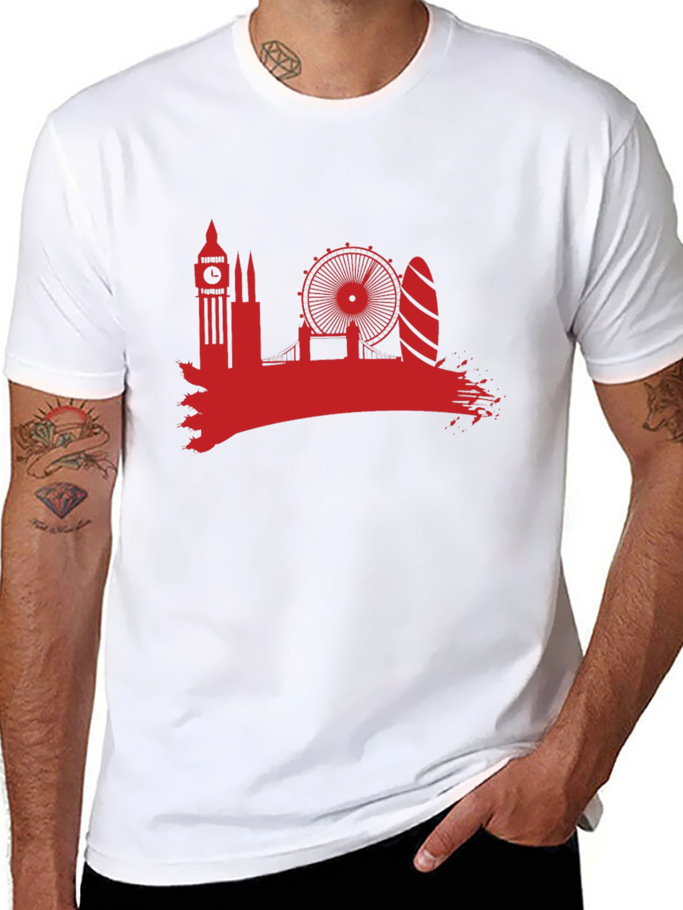 London Skyline T-Shirt - Red Silhouette on Black