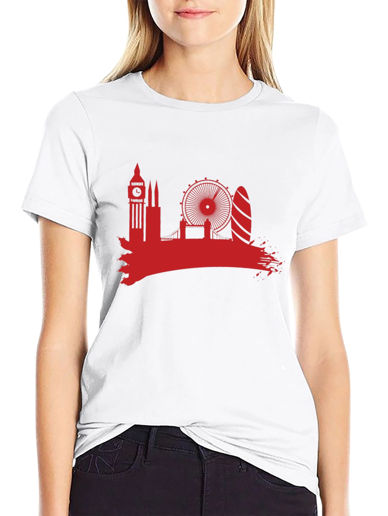 London Skyline T-Shirt - Red Silhouette on Black