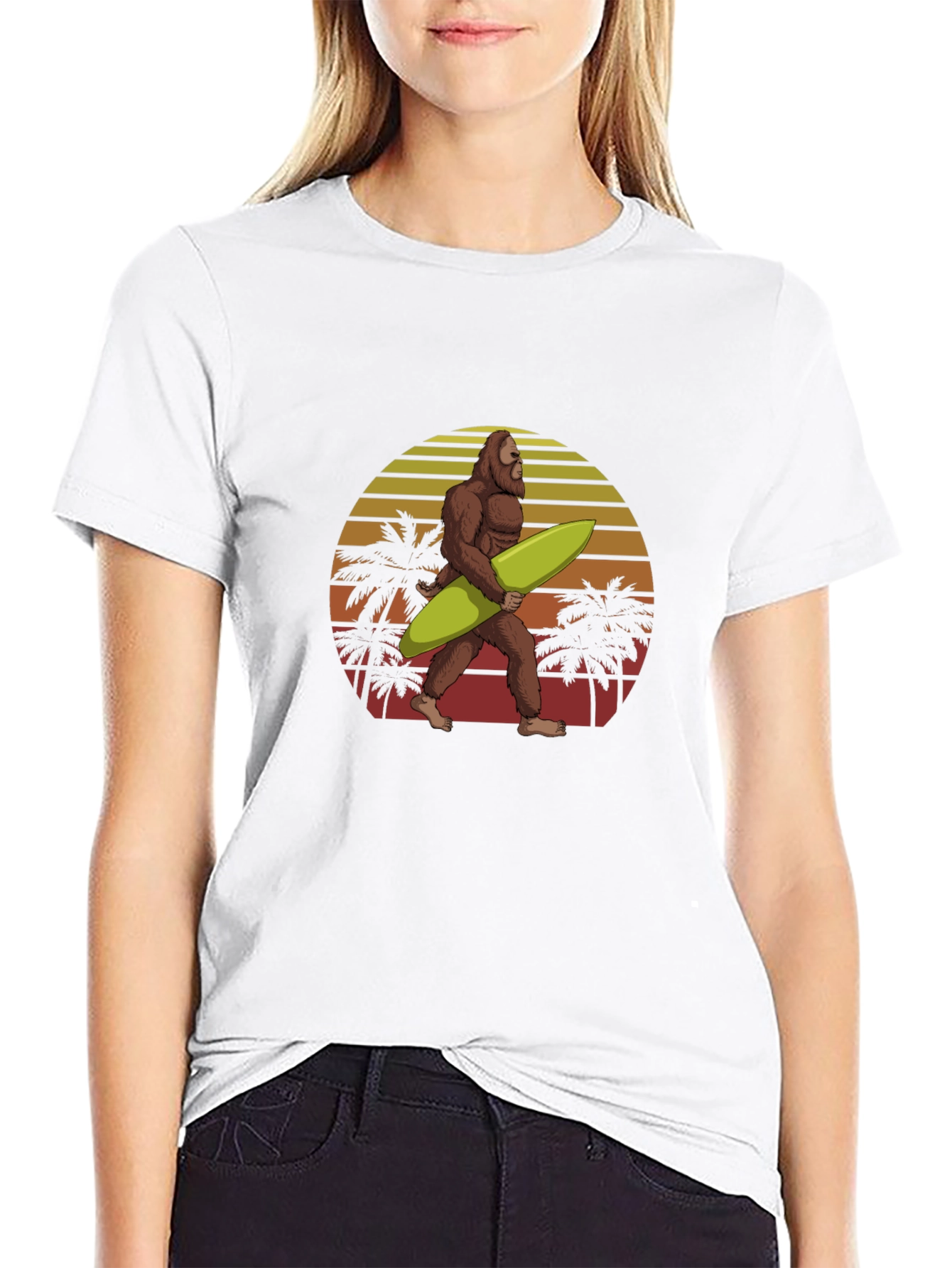 Bigfoot Surfing Sunset Graphic Tee - Black
