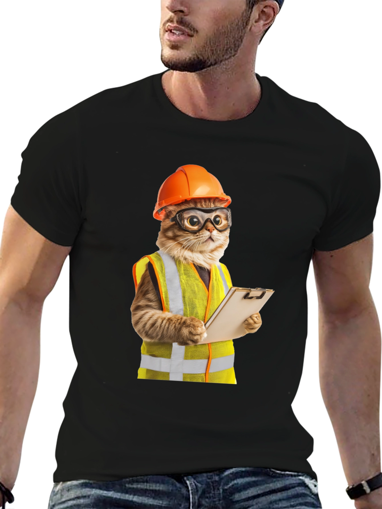 Construction Cat T-Shirt - Funny Worker Kitten Tee