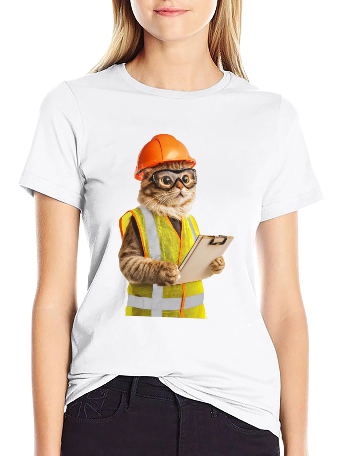 Construction Cat T-Shirt - Funny Worker Kitten Tee