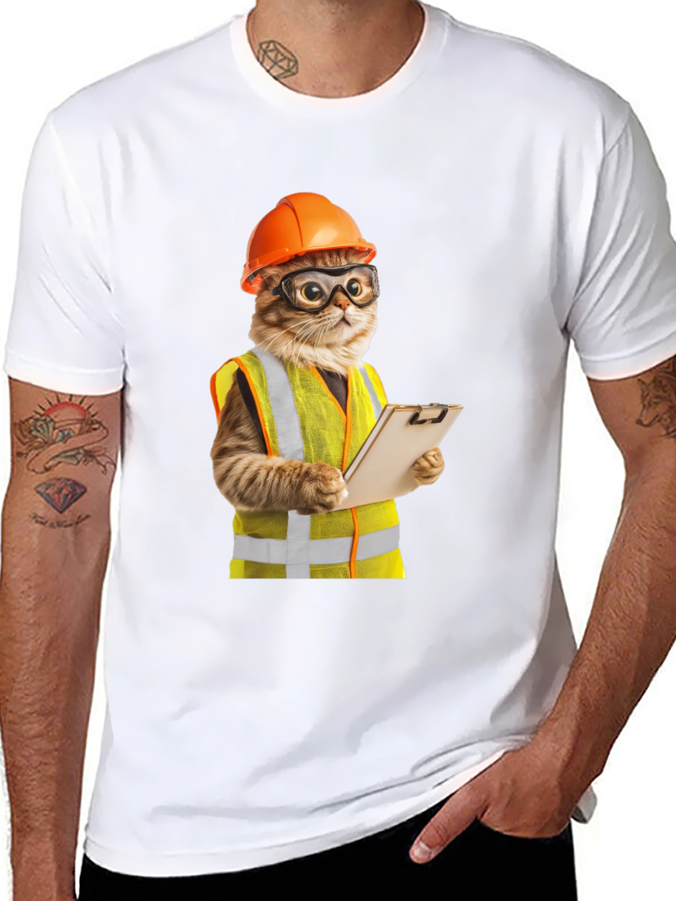 Construction Cat T-Shirt - Funny Worker Kitten Tee