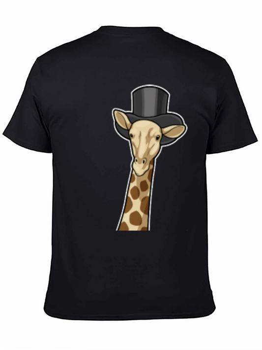 Giraffe Top Hat Graphic Tee - Black Cotton T-Shirt