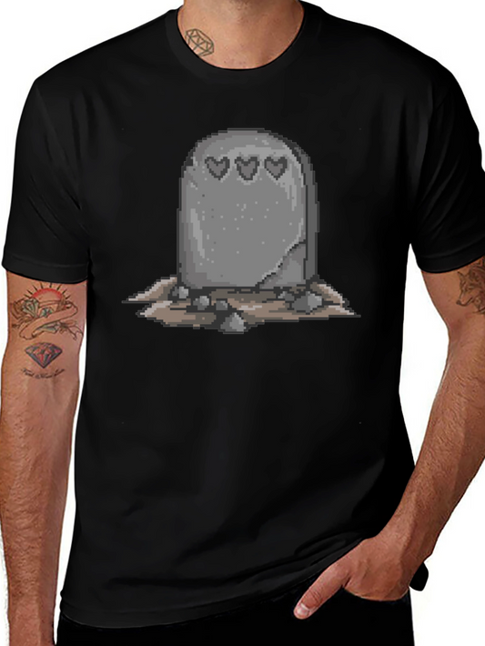 Pixel Tombstone Heart T-Shirt - Classic Black Tee