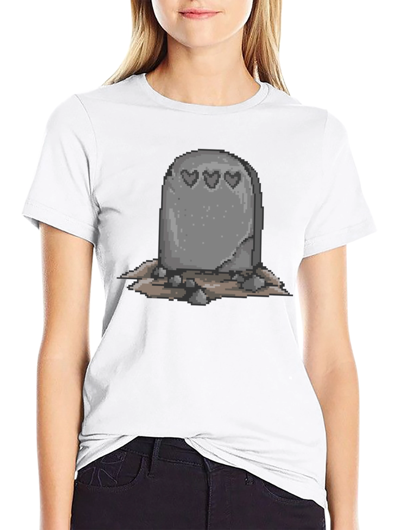 Pixel Tombstone Heart T-Shirt - Classic Black Tee