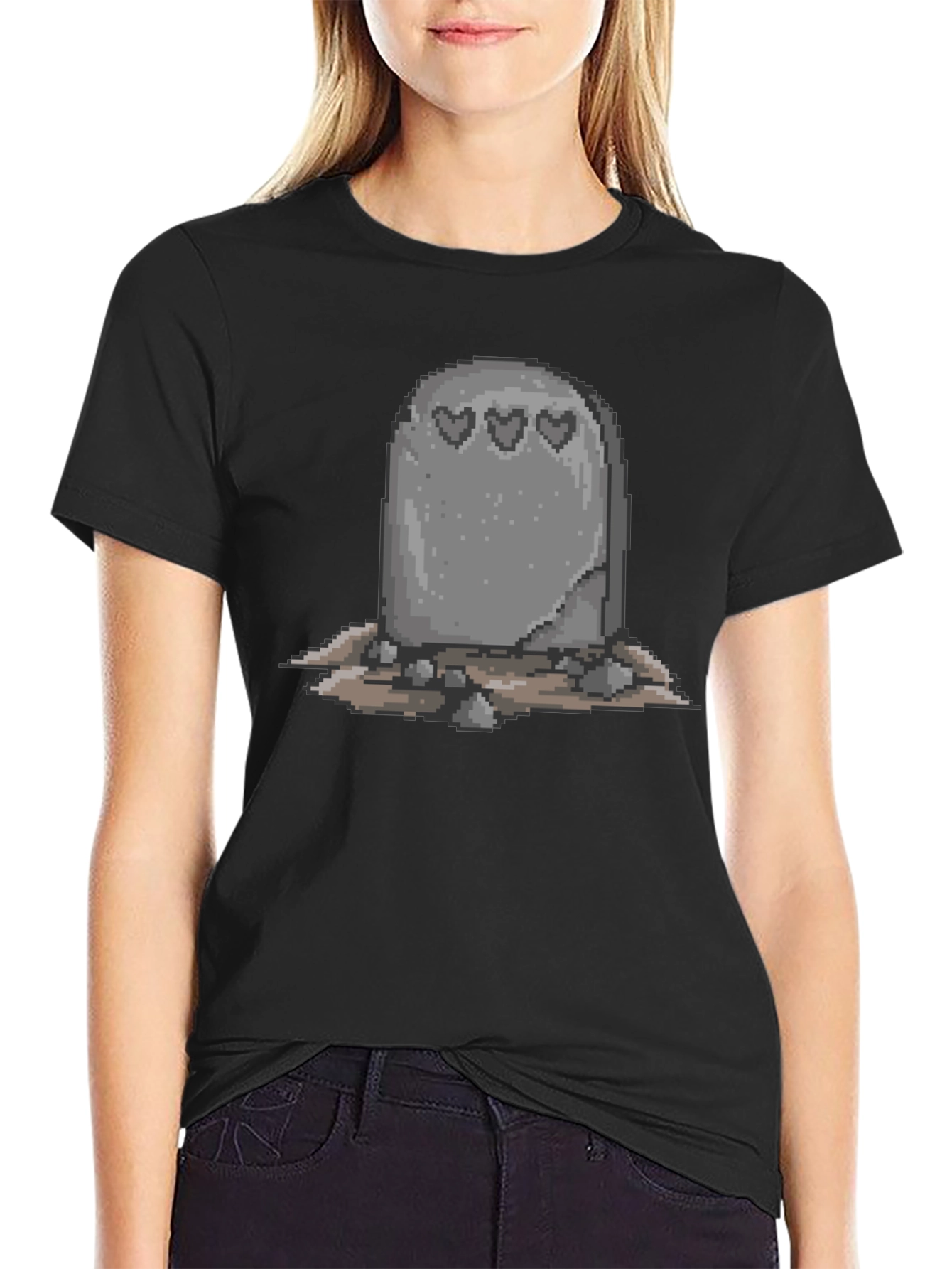 Pixel Tombstone Heart T-Shirt - Classic Black Tee