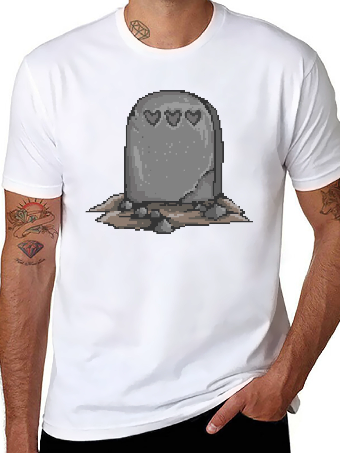 Pixel Tombstone Heart T-Shirt - Classic Black Tee