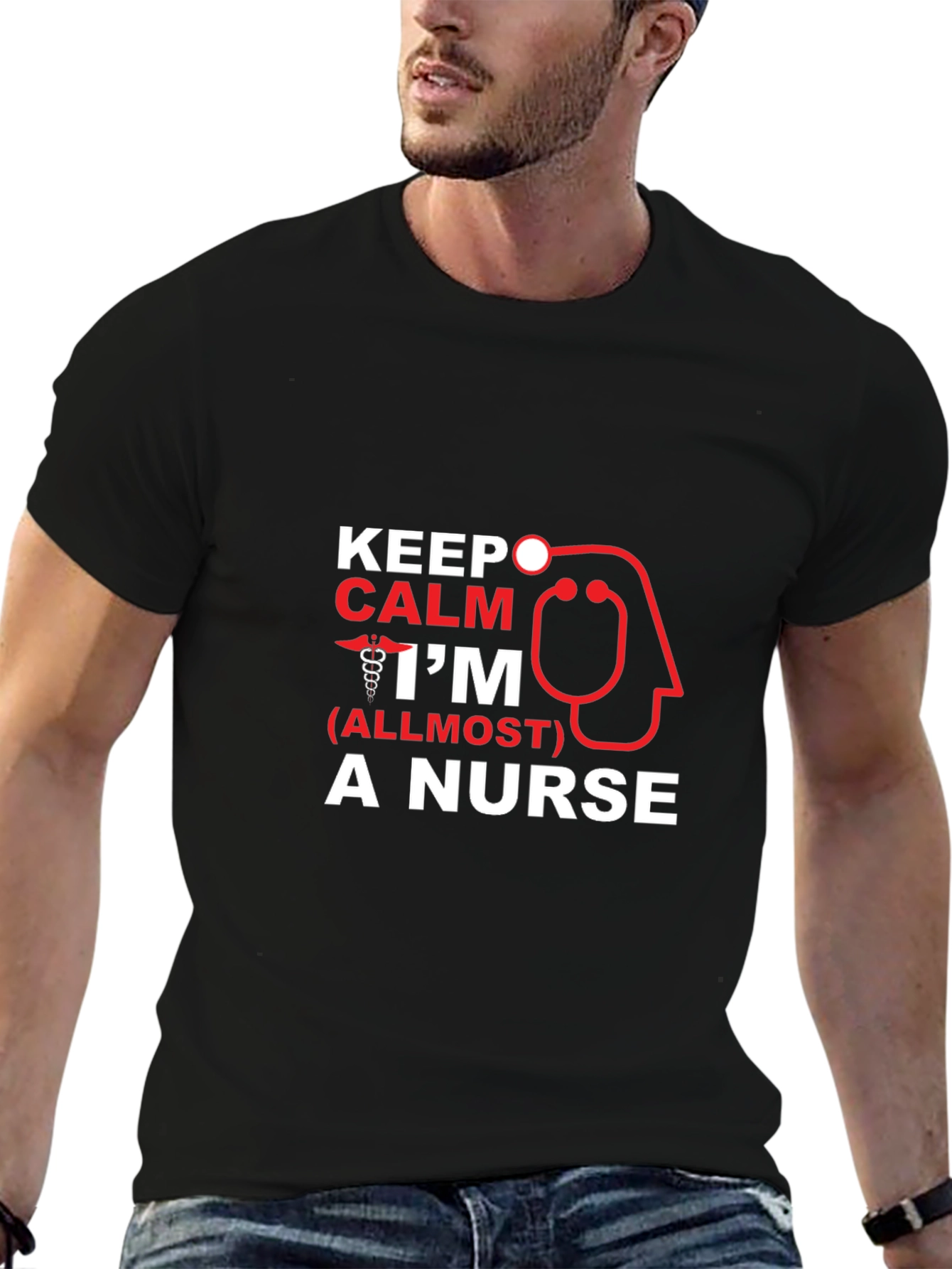 Keep Calm Im (Almost) A Nurse Black T-Shirt