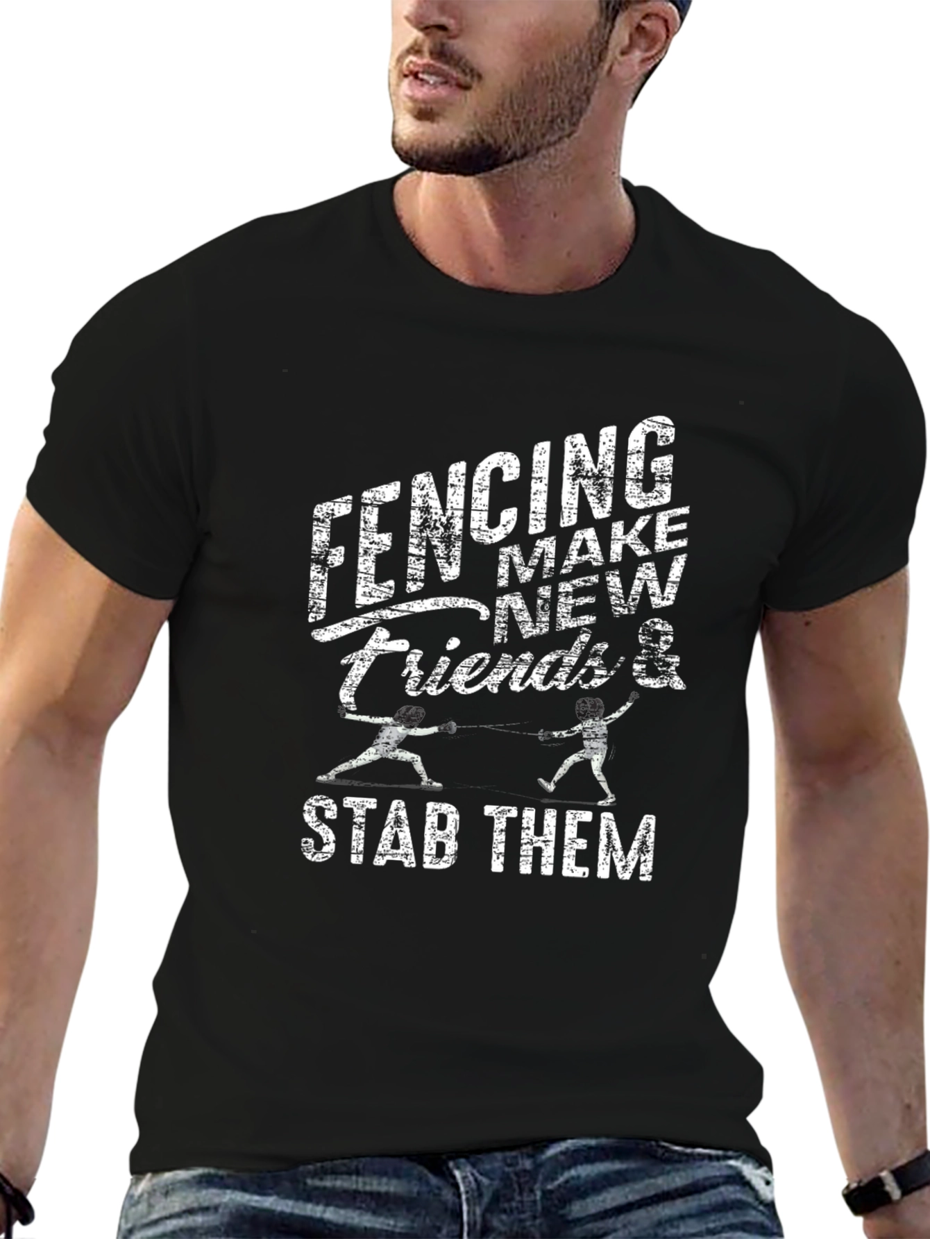 Fencing Make New Friends & Stab Them Black T-Shirt