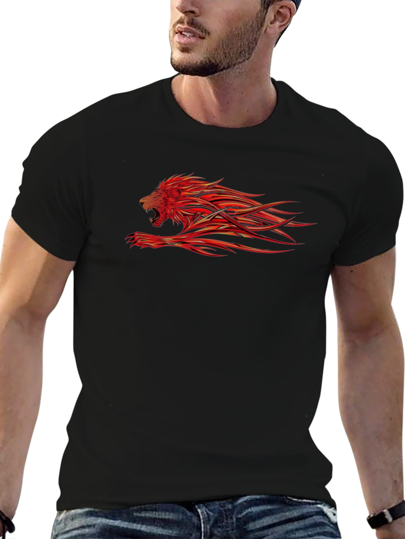 Fiery Lion Graphic Black T-Shirt