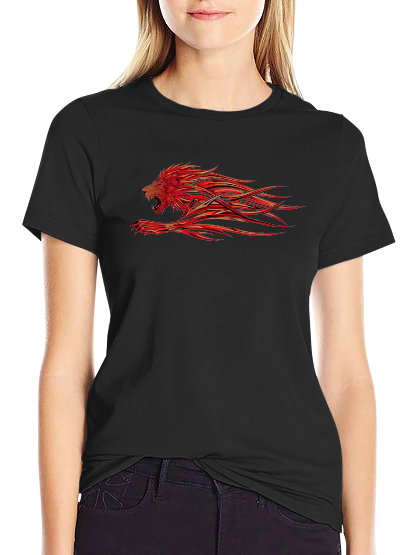 Fiery Lion Graphic Black T-Shirt
