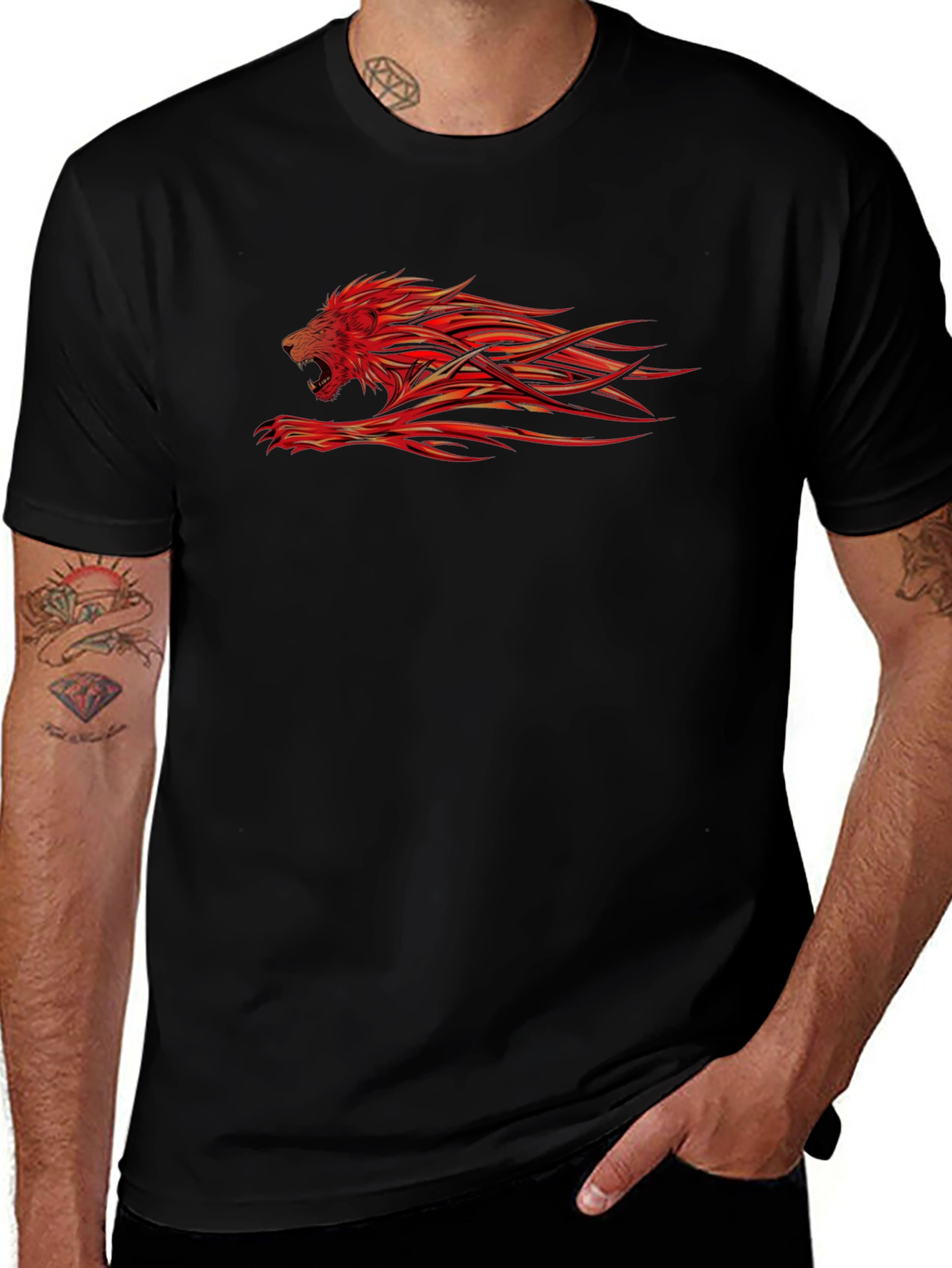 Fiery Lion Graphic Black T-Shirt