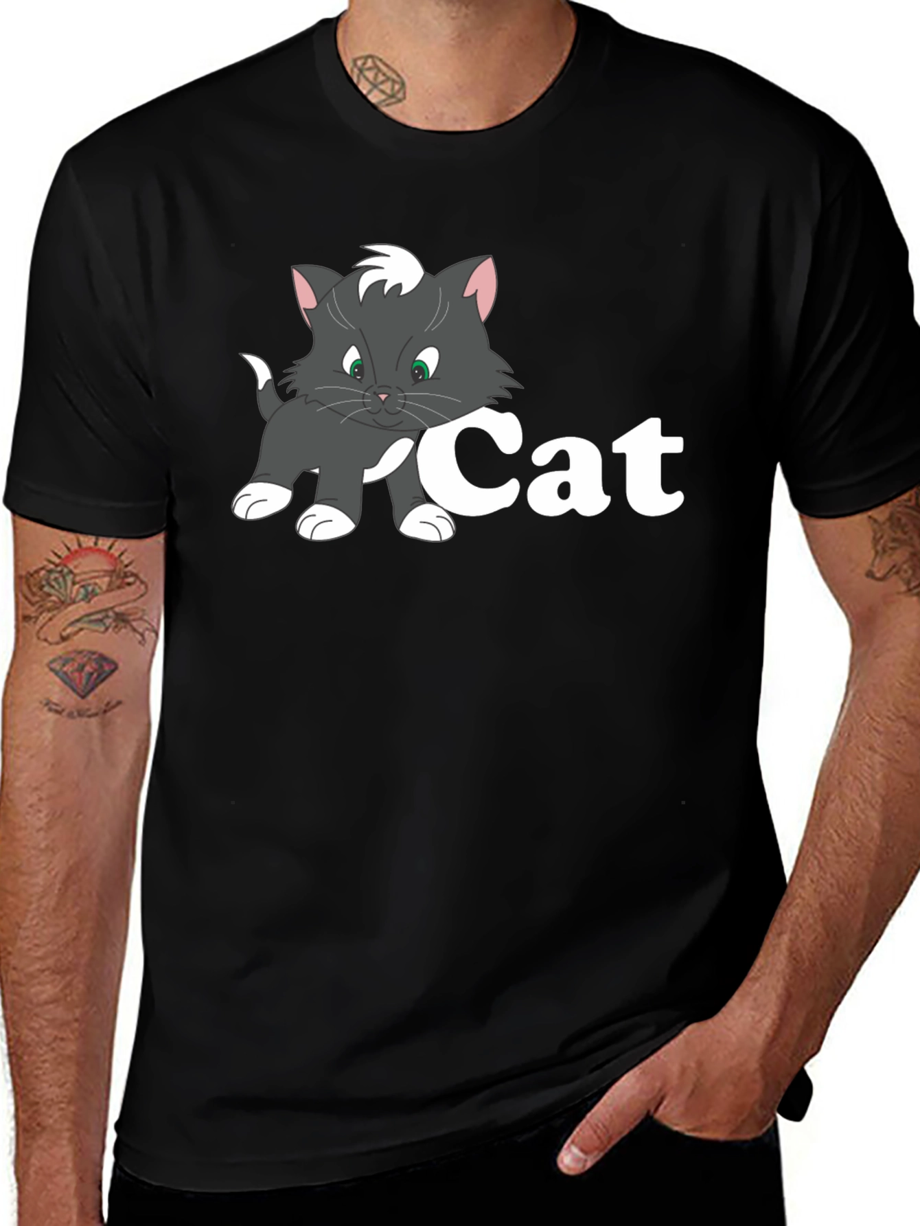 Cat Cartoon Black T-Shirt