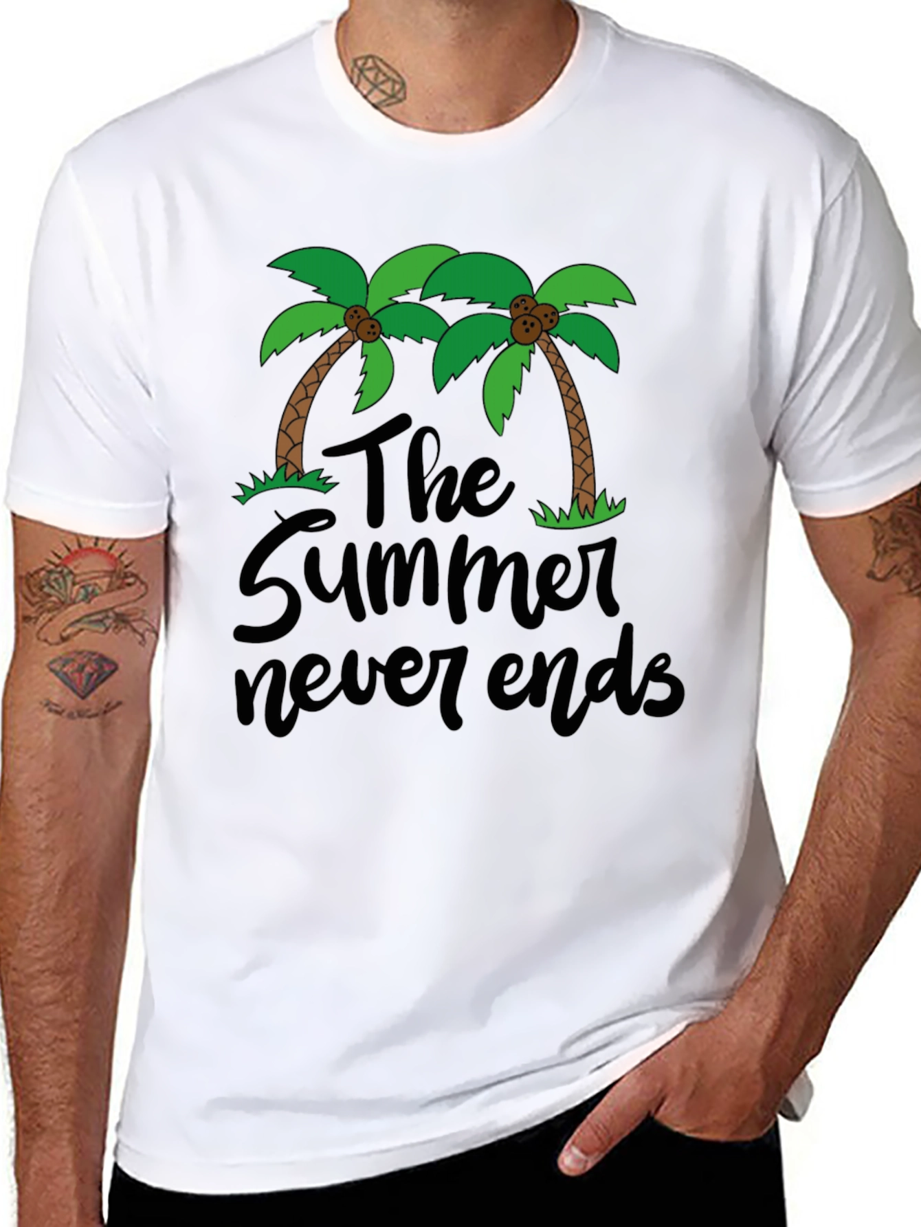 The Summer Never Ends T-Shirt Palm Tree Graphic Tee