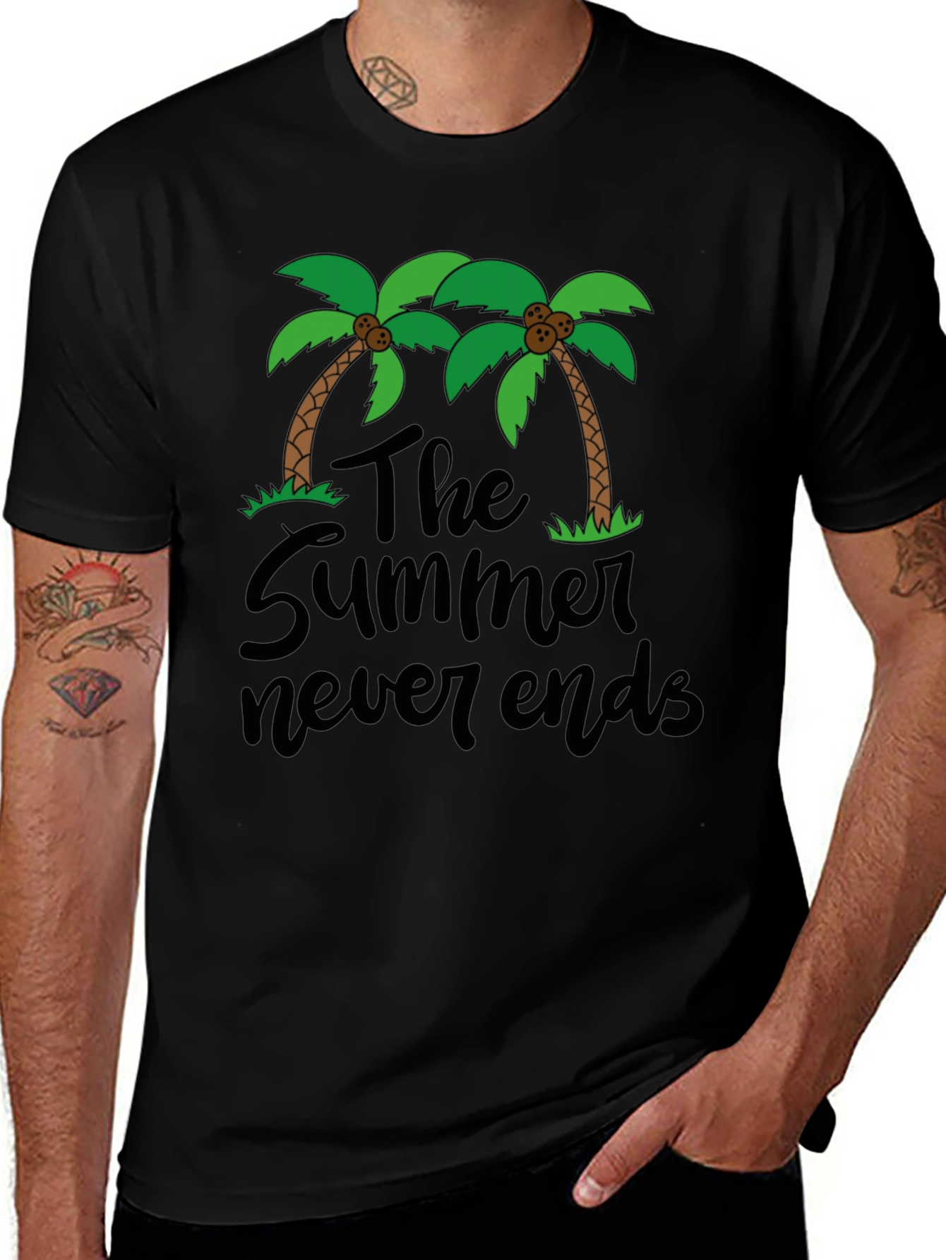 The Summer Never Ends T-Shirt Palm Tree Graphic Tee