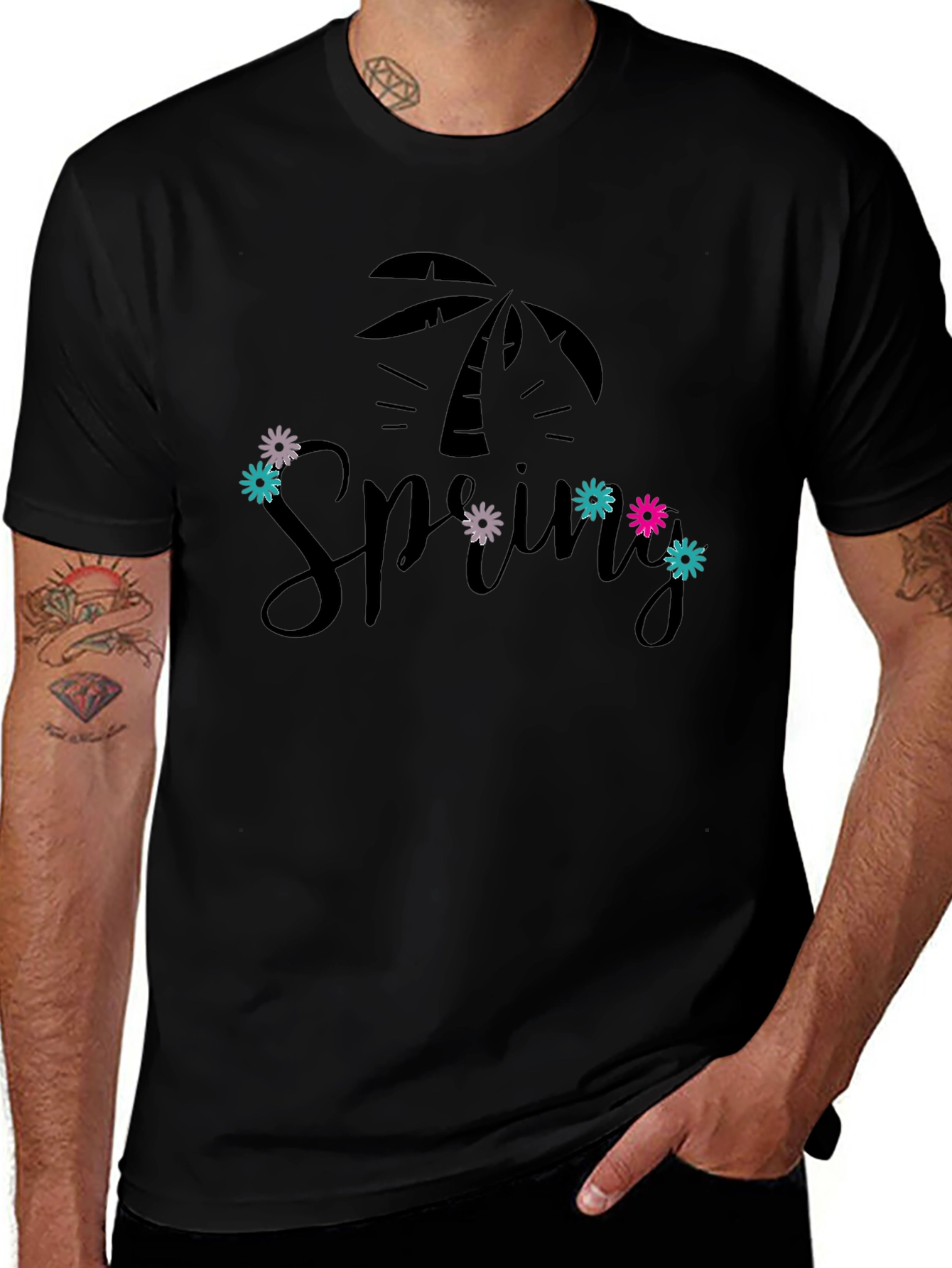 Spring Palm Tee - Black Graphic T-Shirt