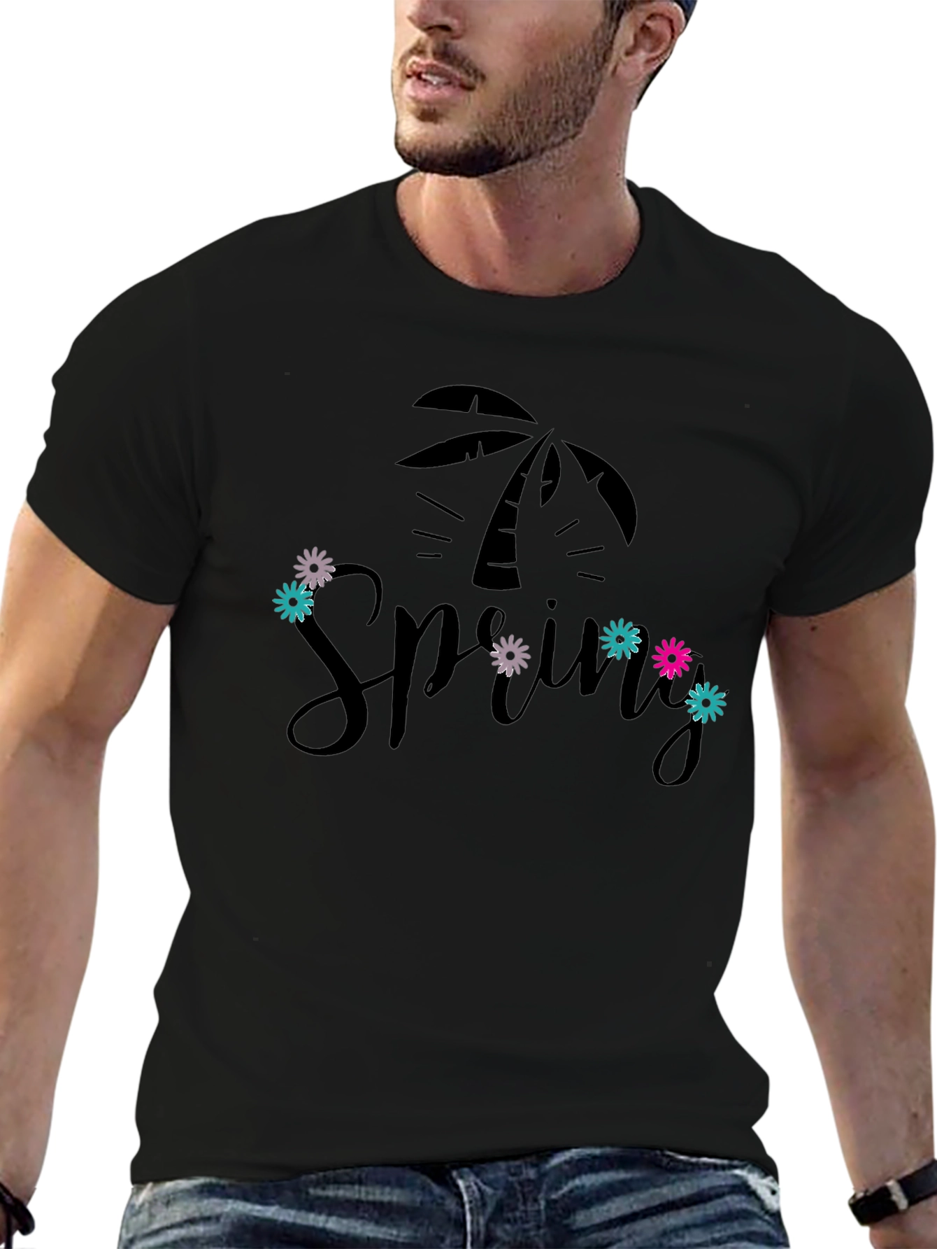 Spring Palm Tee - Black Graphic T-Shirt