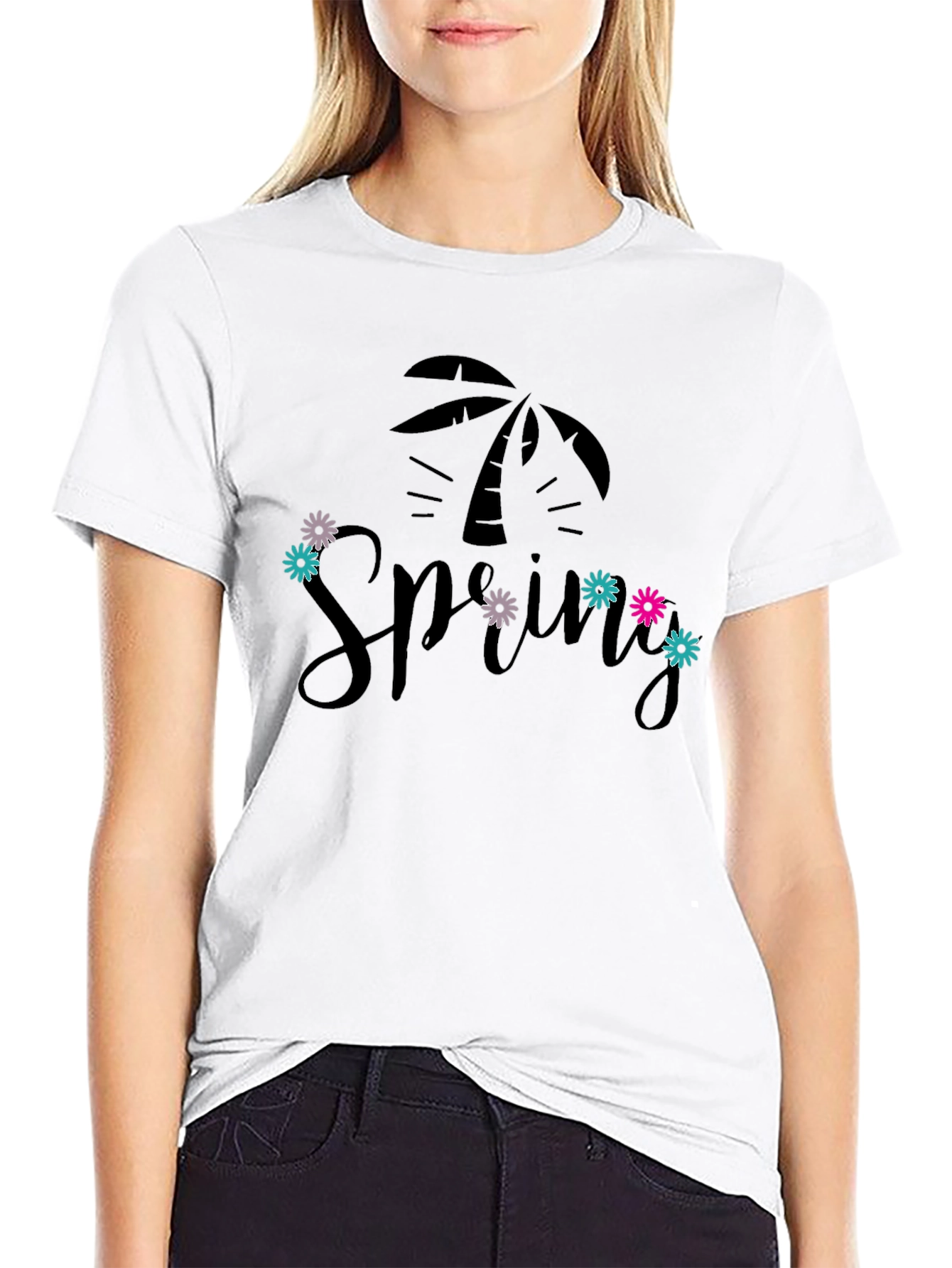 Spring Palm Tee - Black Graphic T-Shirt