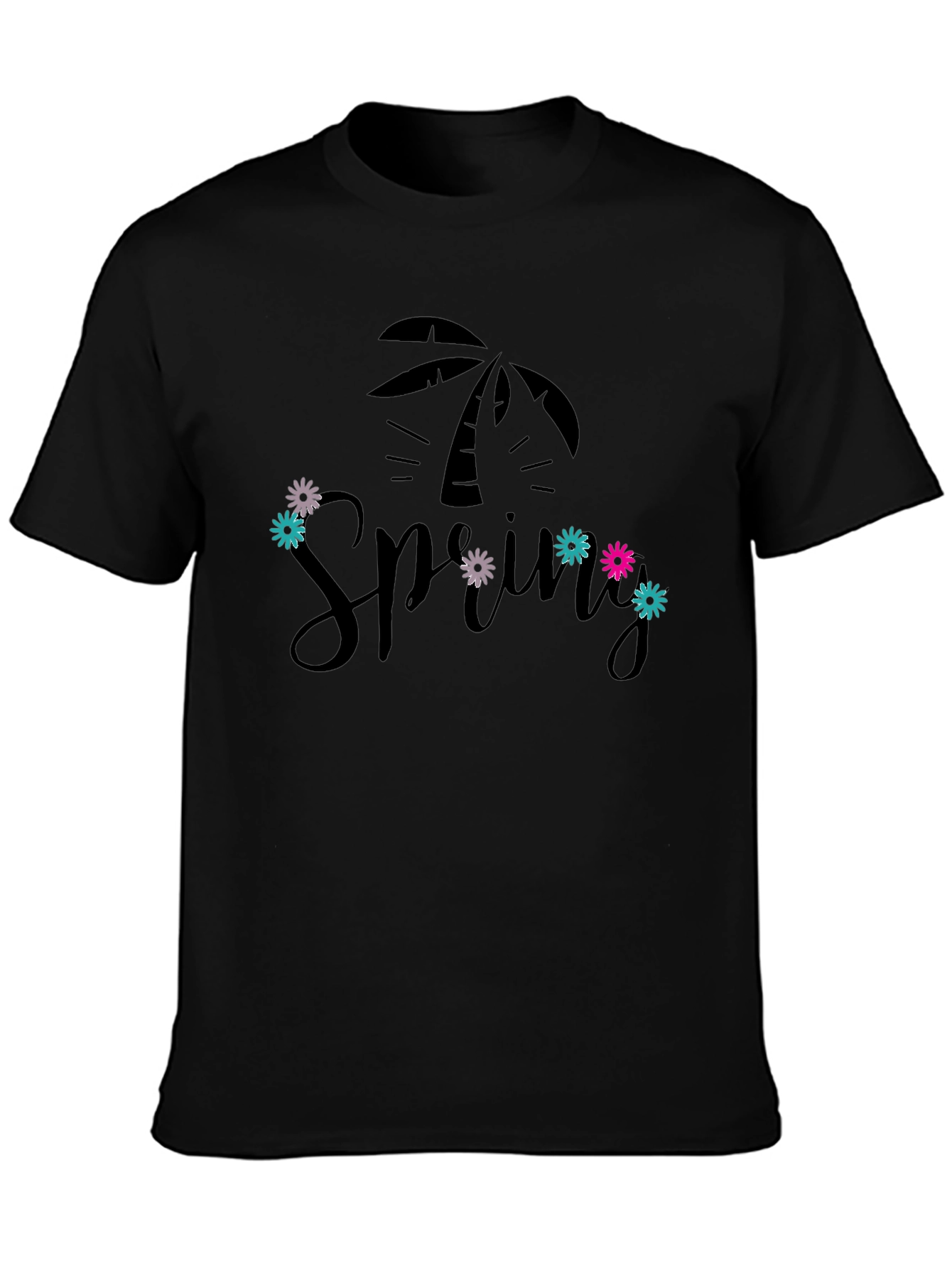 Spring Palm Tee - Black Graphic T-Shirt