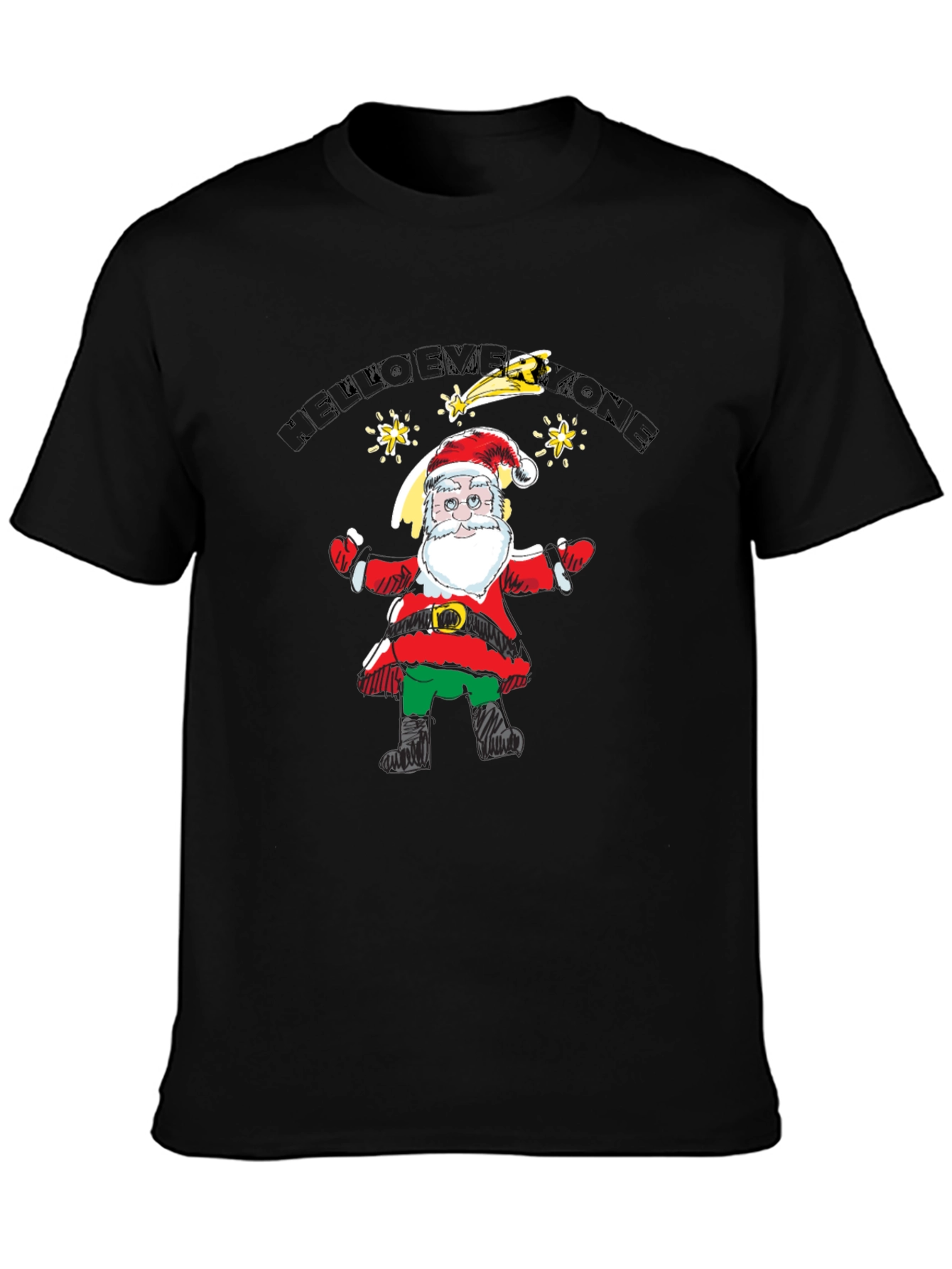 Festive Santa Graphic Black T-Shirt
