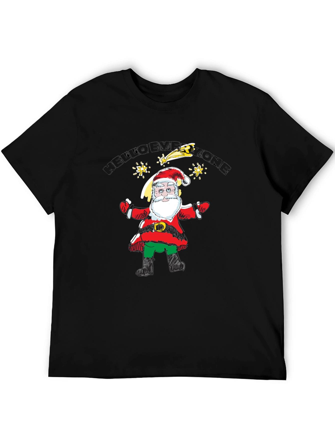 Festive Santa Graphic Black T-Shirt