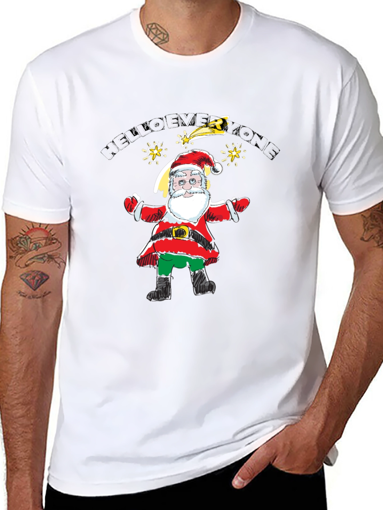 Festive Santa Graphic Black T-Shirt