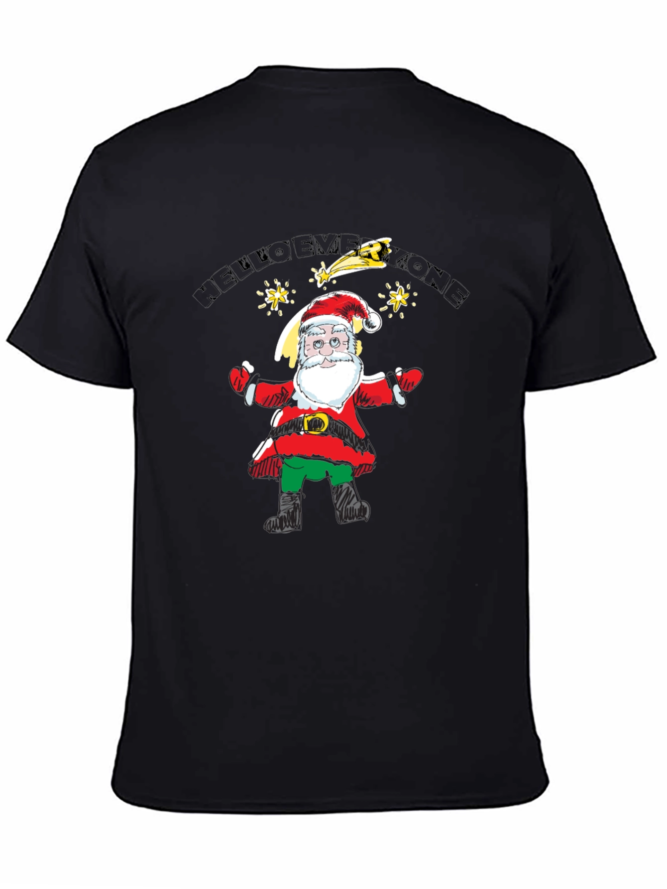 Festive Santa Graphic Black T-Shirt