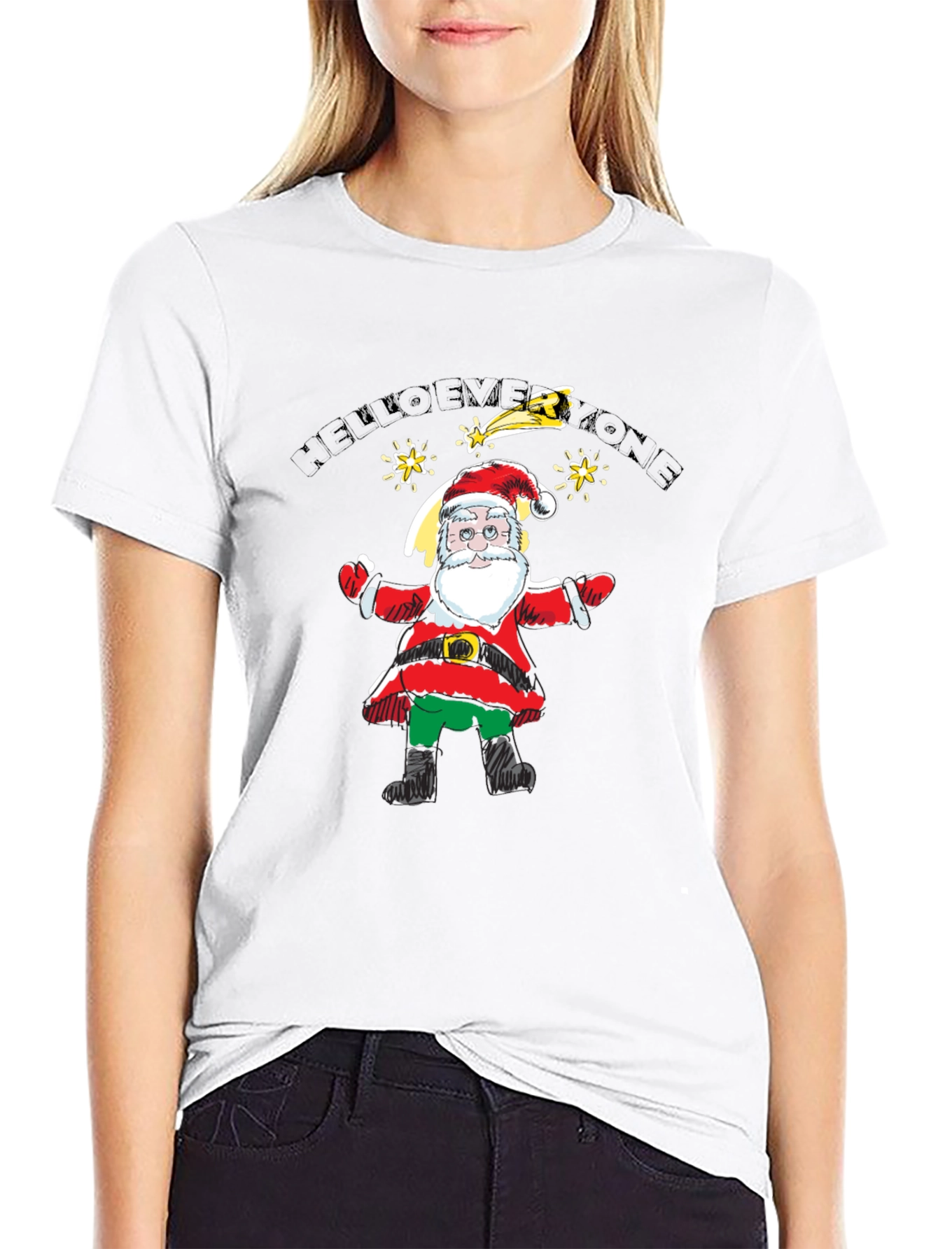 Festive Santa Graphic Black T-Shirt