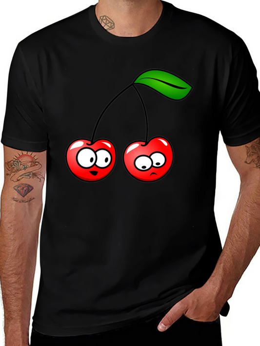 Funny Cherry Cartoon Black T-Shirt