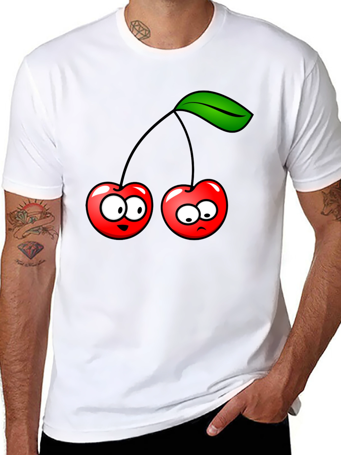 Funny Cherry Cartoon Black T-Shirt