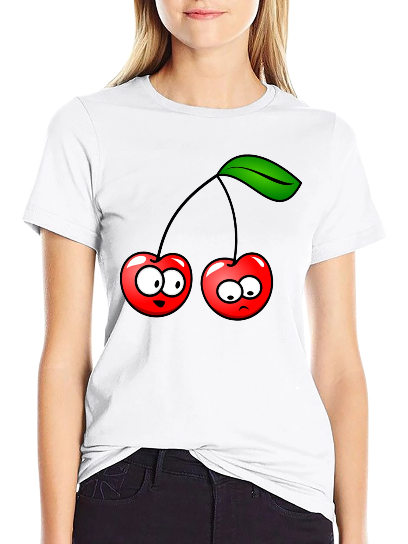 Funny Cherry Cartoon Black T-Shirt