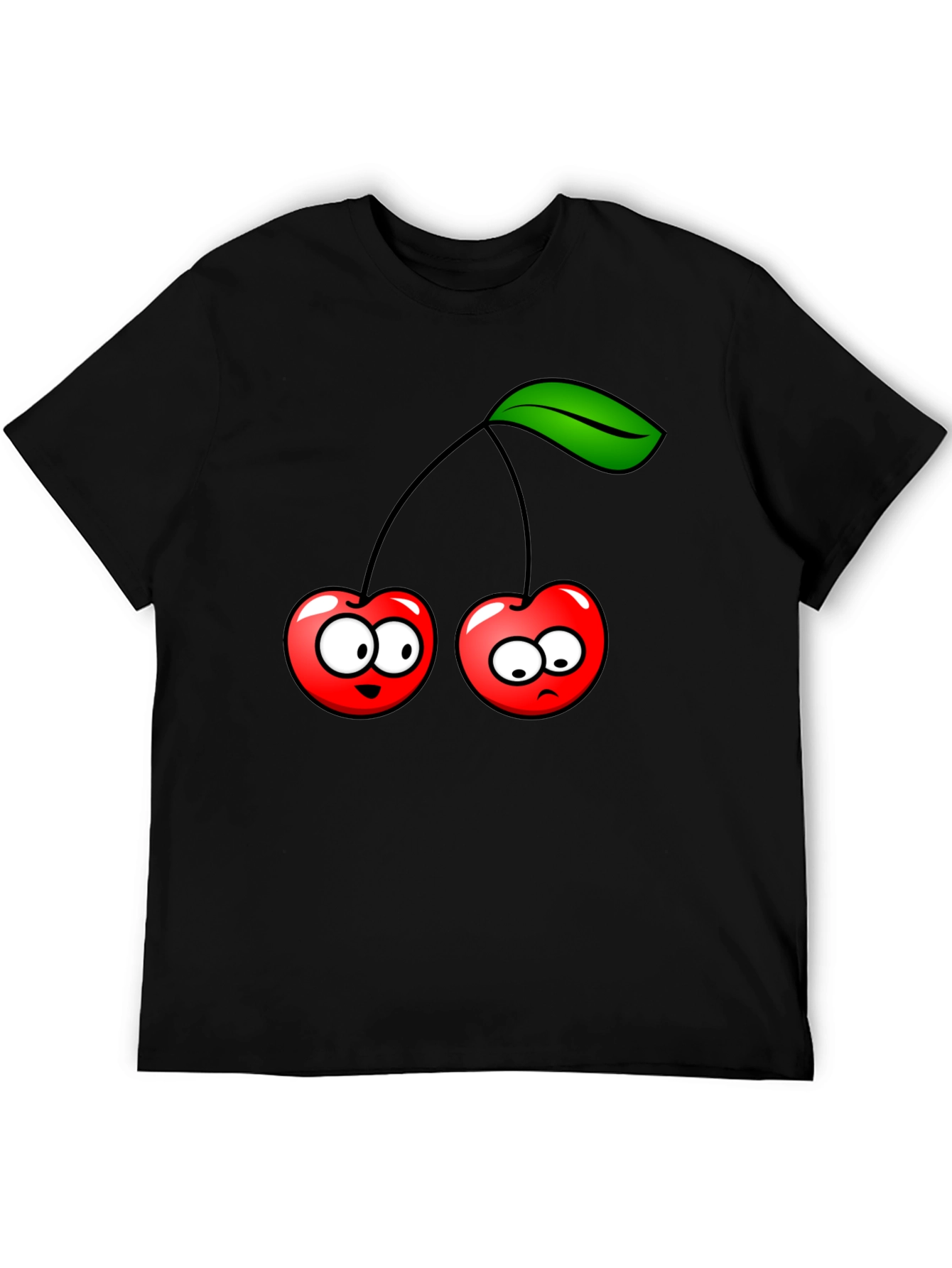Funny Cherry Cartoon Black T-Shirt