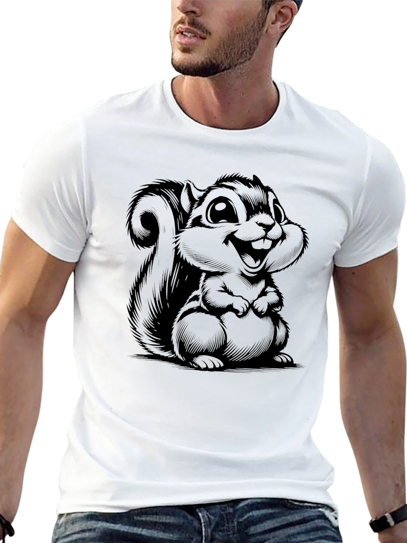Squirrel Graphic T-Shirt - Black Cotton Tee