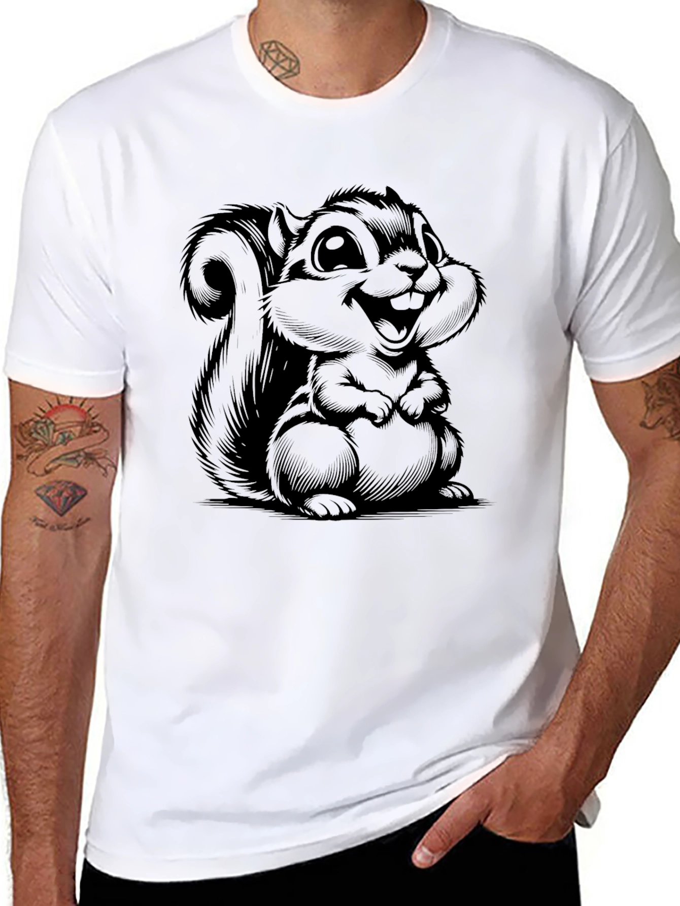 Squirrel Graphic T-Shirt - Black Cotton Tee