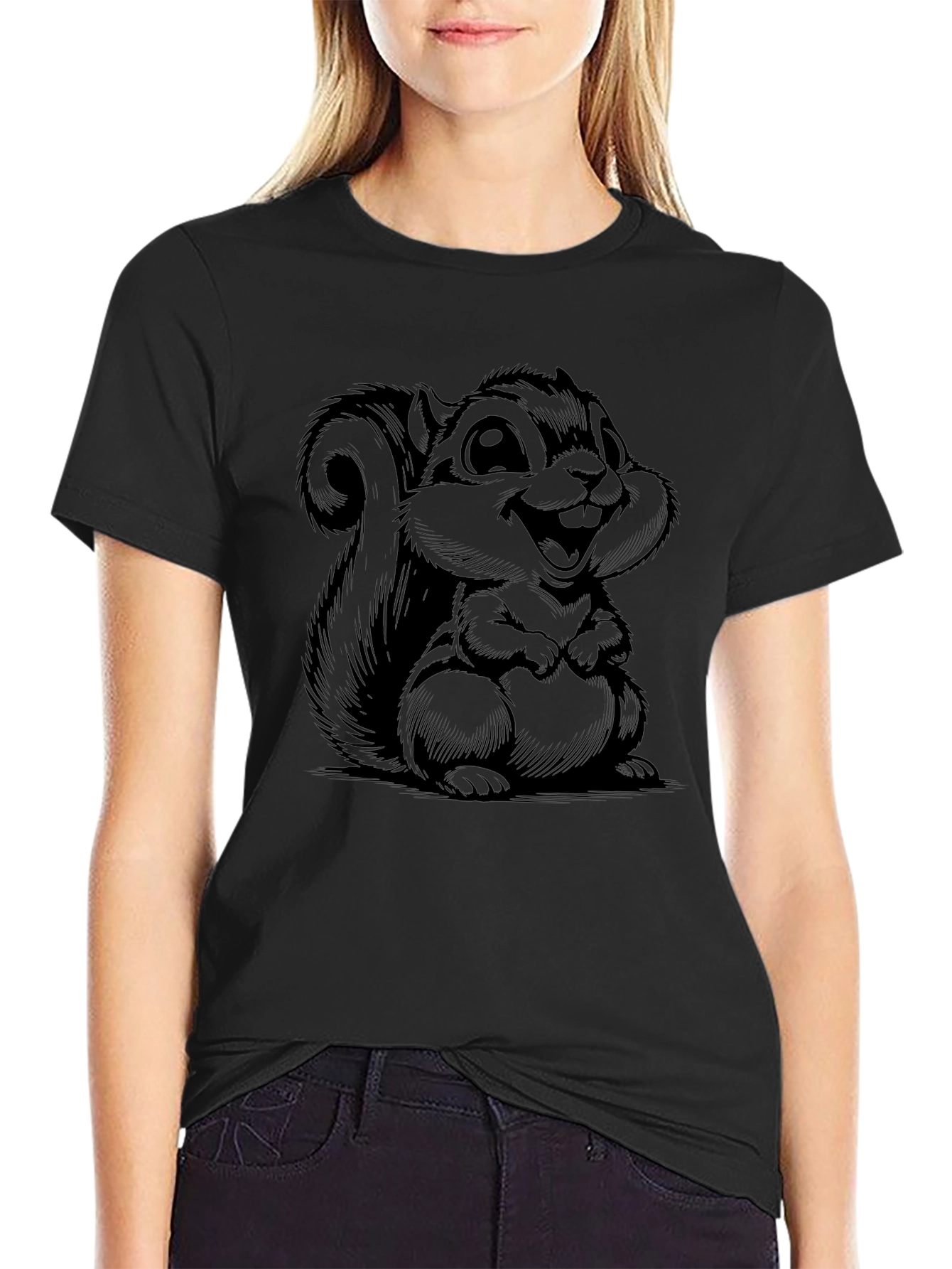 Squirrel Graphic T-Shirt - Black Cotton Tee