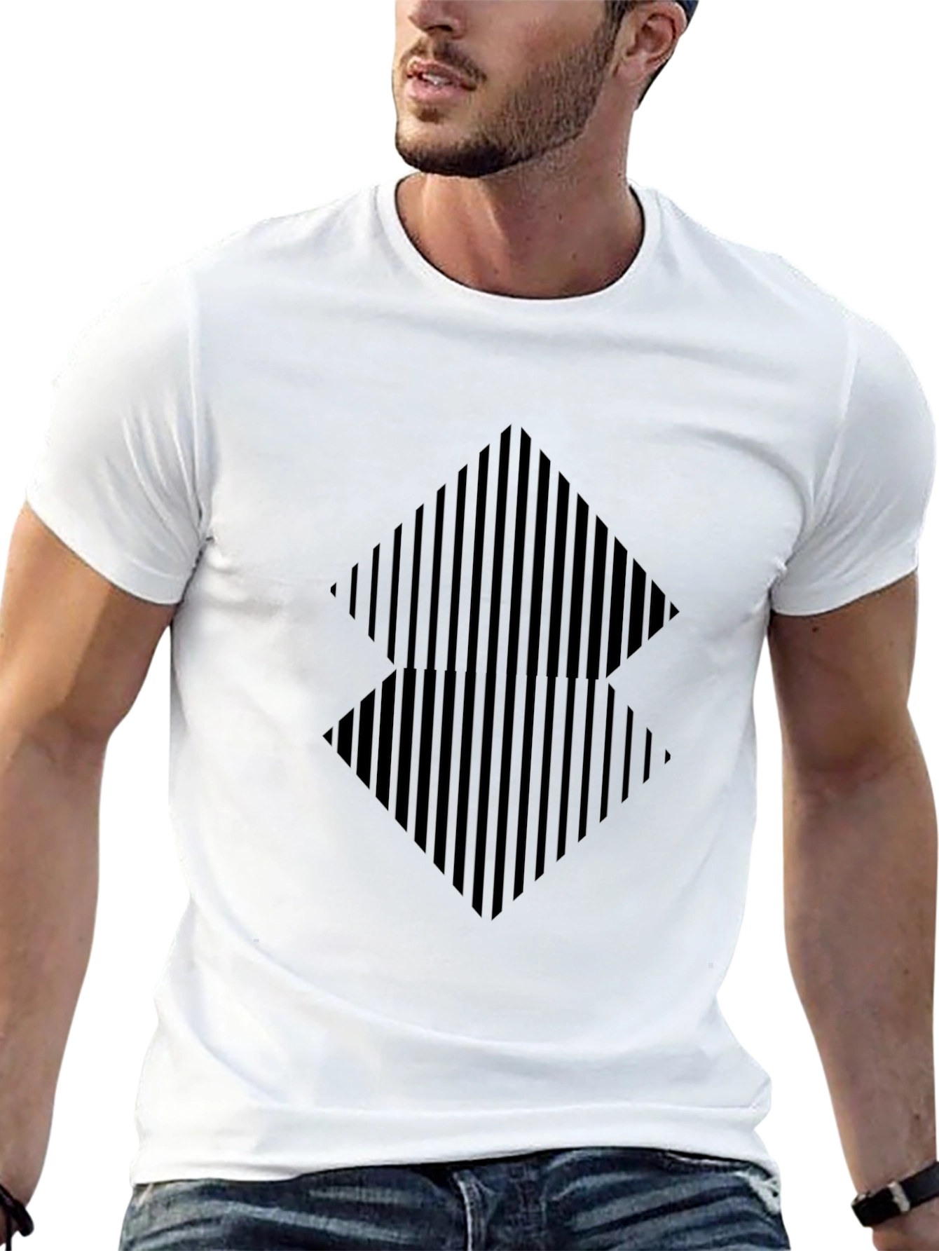 Modern Geometric Graphic Tee - Black Diamond Design