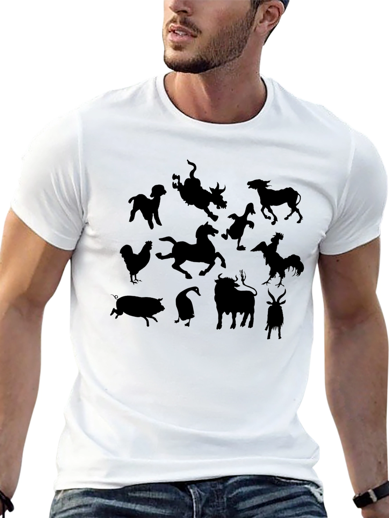 Black Farm Animal Silhouette Graphic Tee