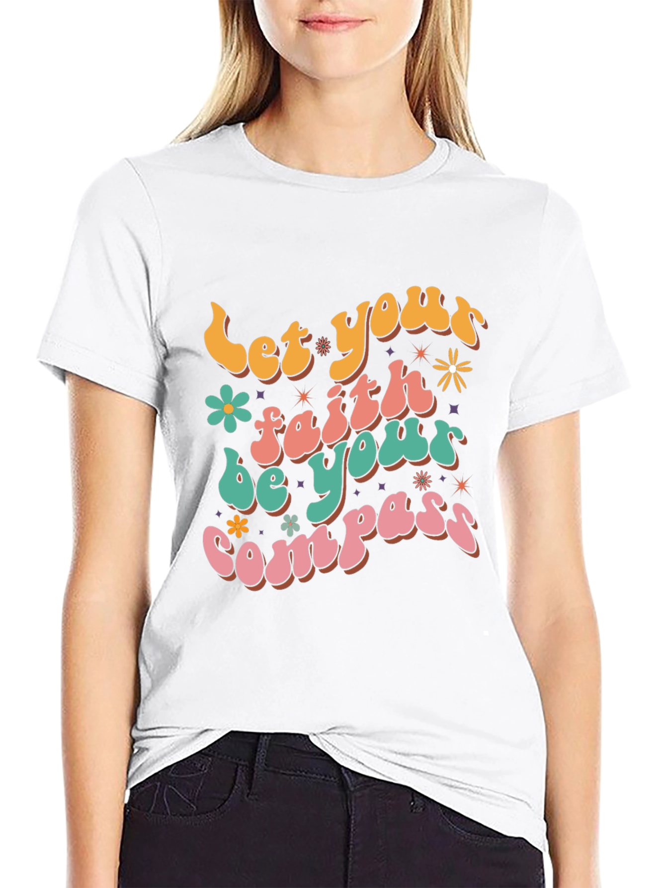 Faith Compass Graphic Tee - Retro Style