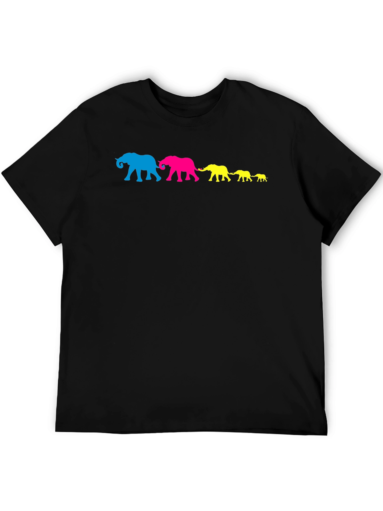 Elephant Family T-Shirt - Black Cotton Crew Neck