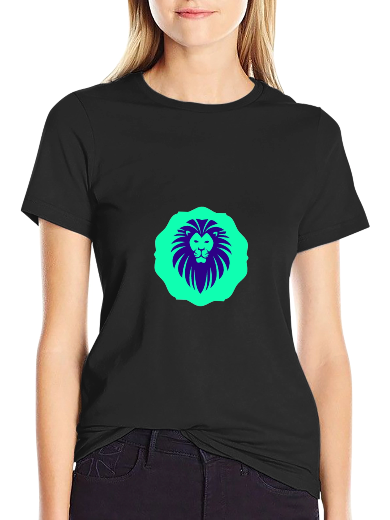 Lion Graphic Print Black Crew Neck T-Shirt
