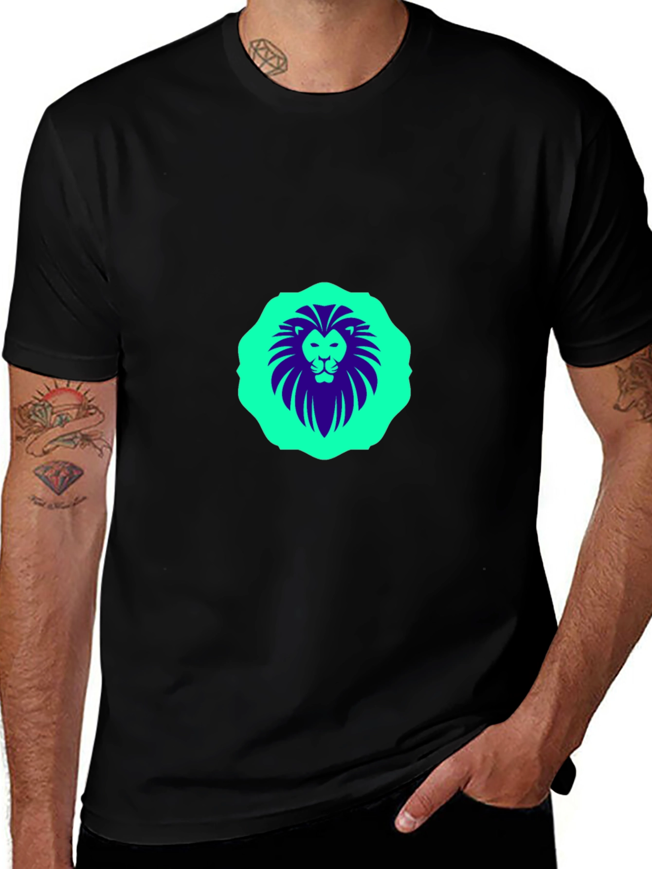Lion Graphic Print Black Crew Neck T-Shirt