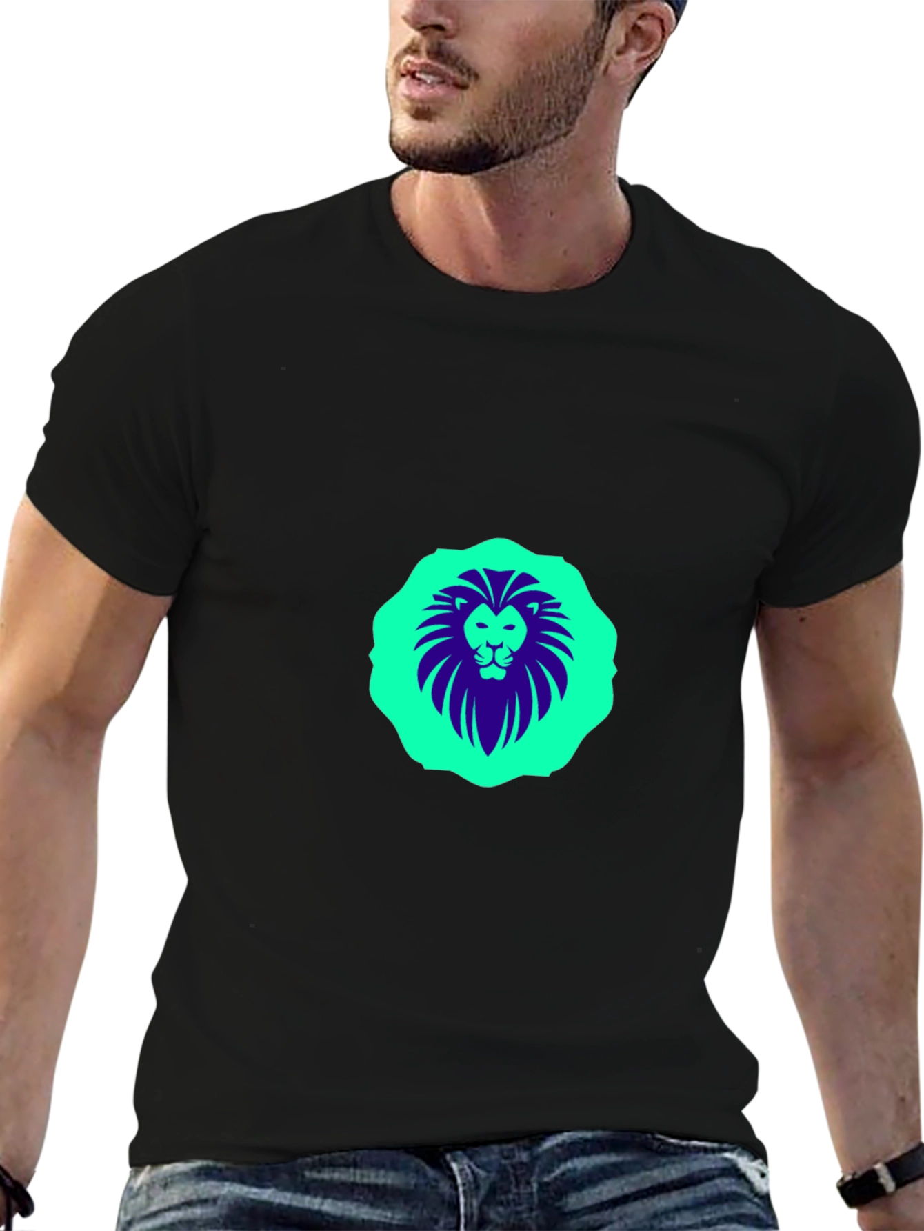 Lion Graphic Print Black Crew Neck T-Shirt